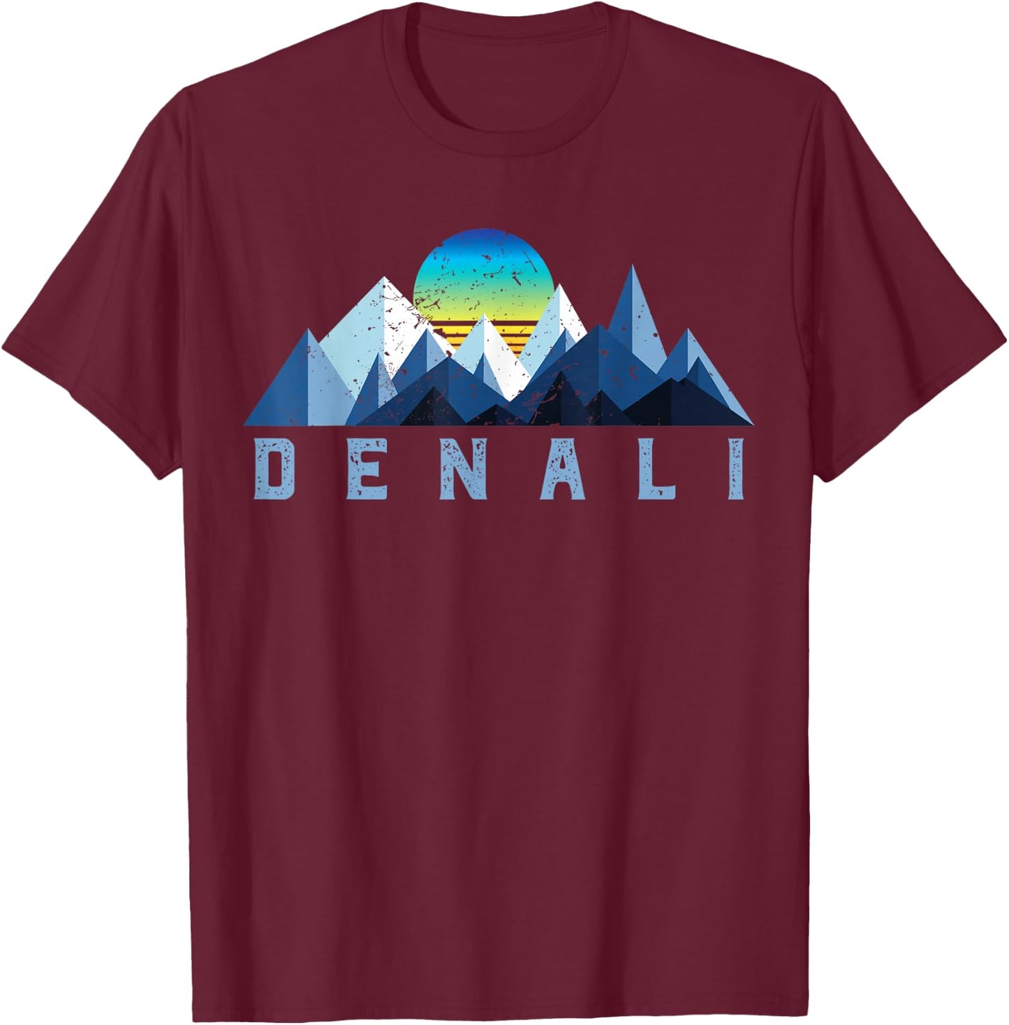 Vintage Denali Retro National Park Geometric T-Shirt - T-Shirt | Maroon