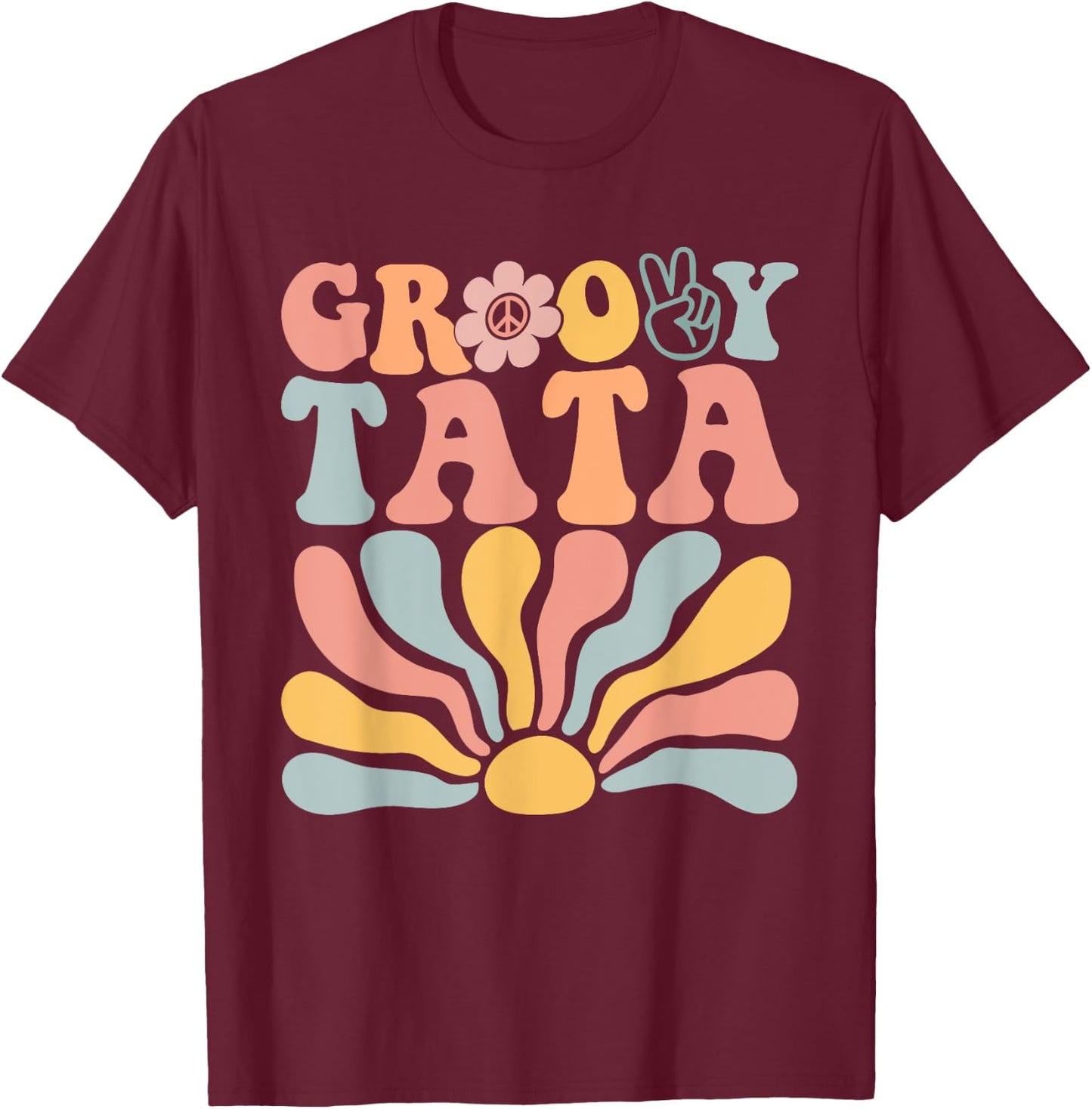 Groovy Retro Tata Matching Family 1st Birthday Party T-Shirt - T-Shirt | Maroon