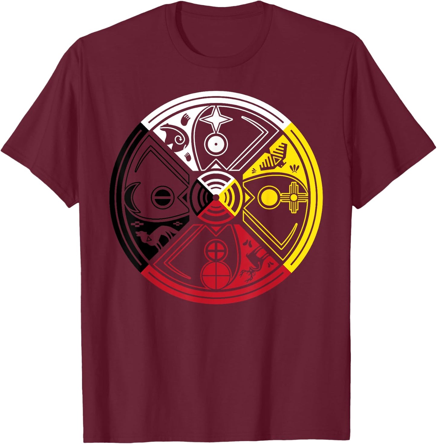 Medicine Wheel Sacred Hoop T-Shirt - T-Shirt | Maroon