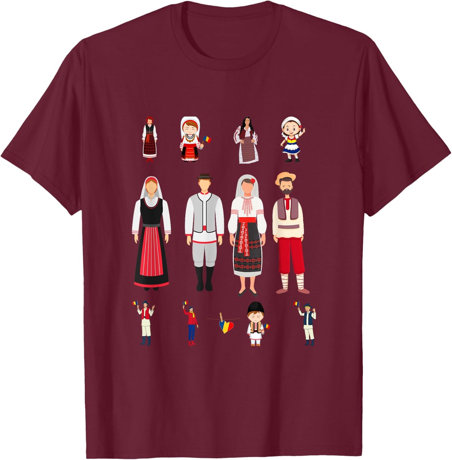 Traditional Romanian Family and Woman T-Shirt - T-Shirt | Maroon