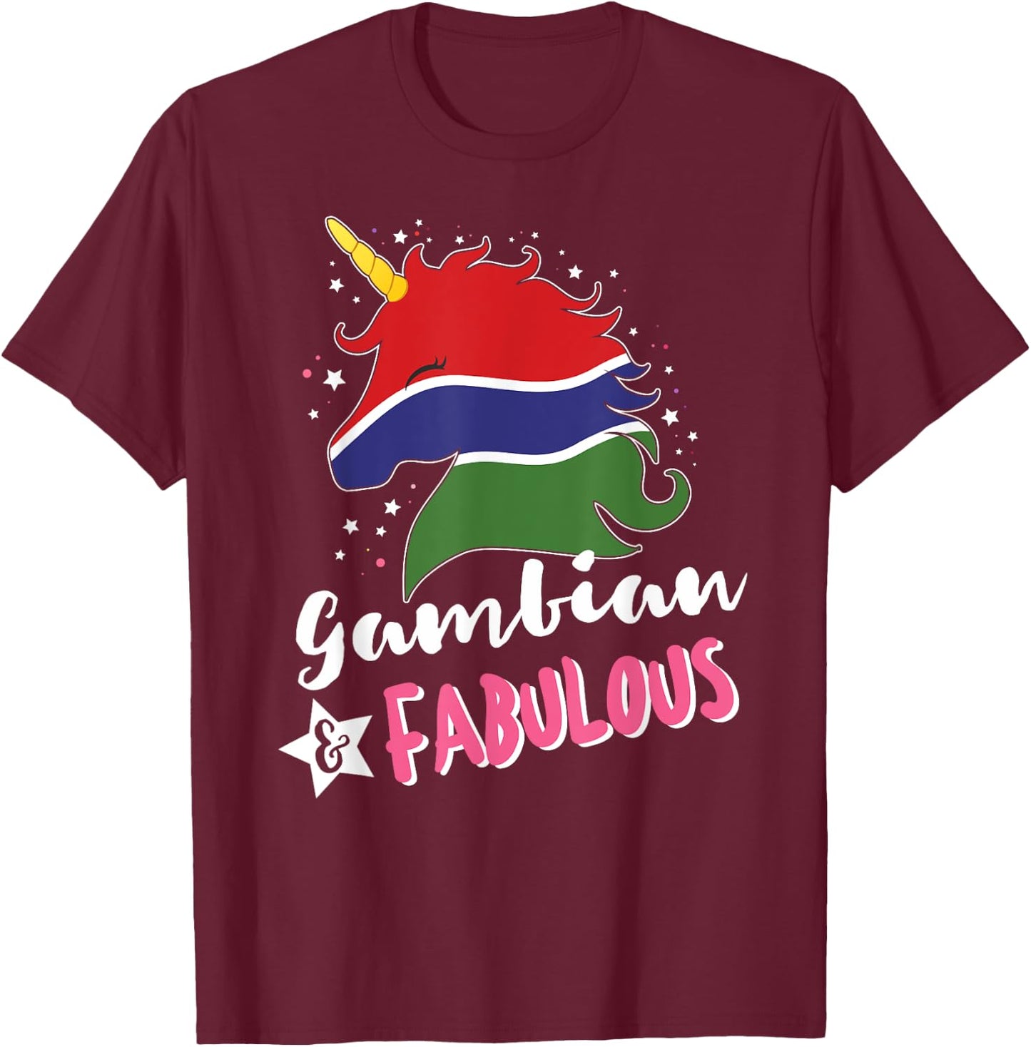 Gambian Unicorn Gambia Flag T-Shirt - T-Shirt | Maroon