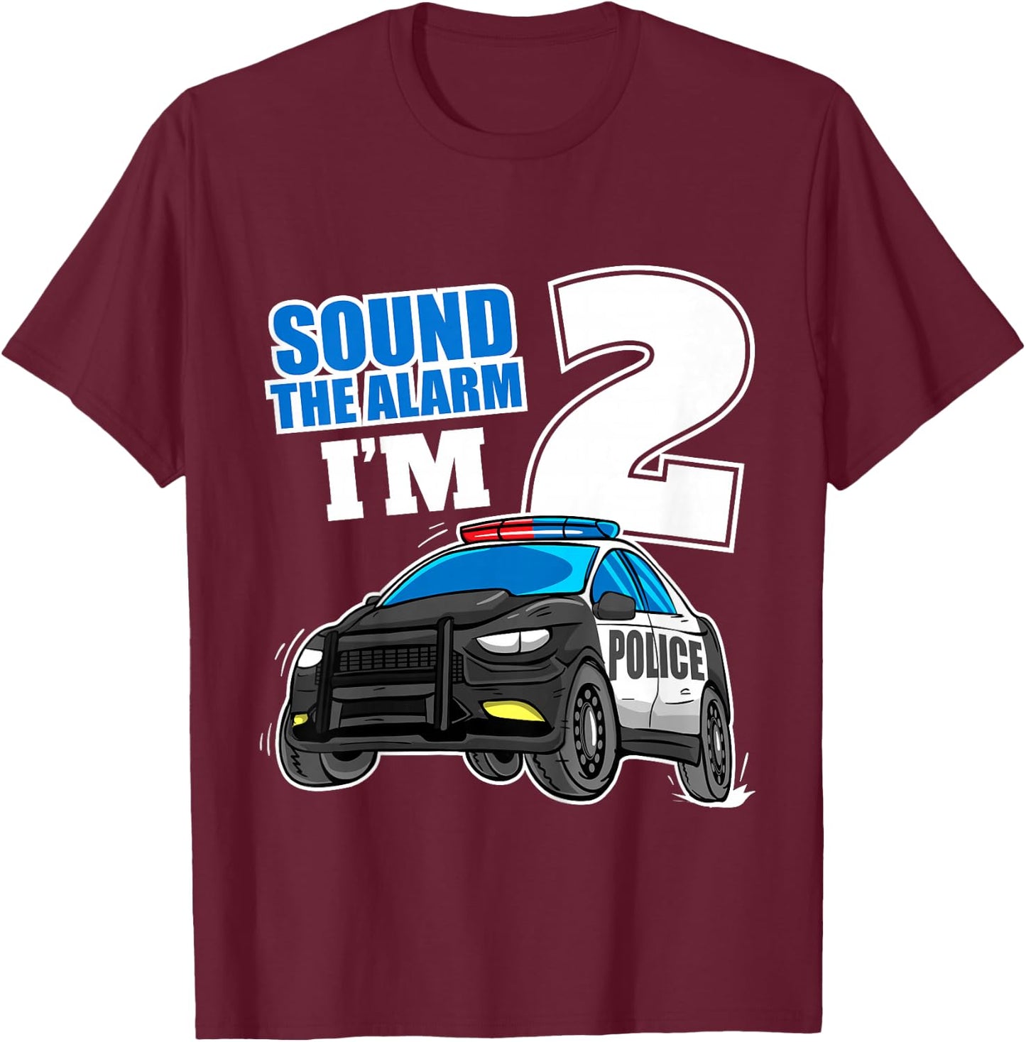 Kids Police Car 2nd Birthday Boy 2 Cop Policeman Officer Two T-Shirt - T-Shirt | Maroon