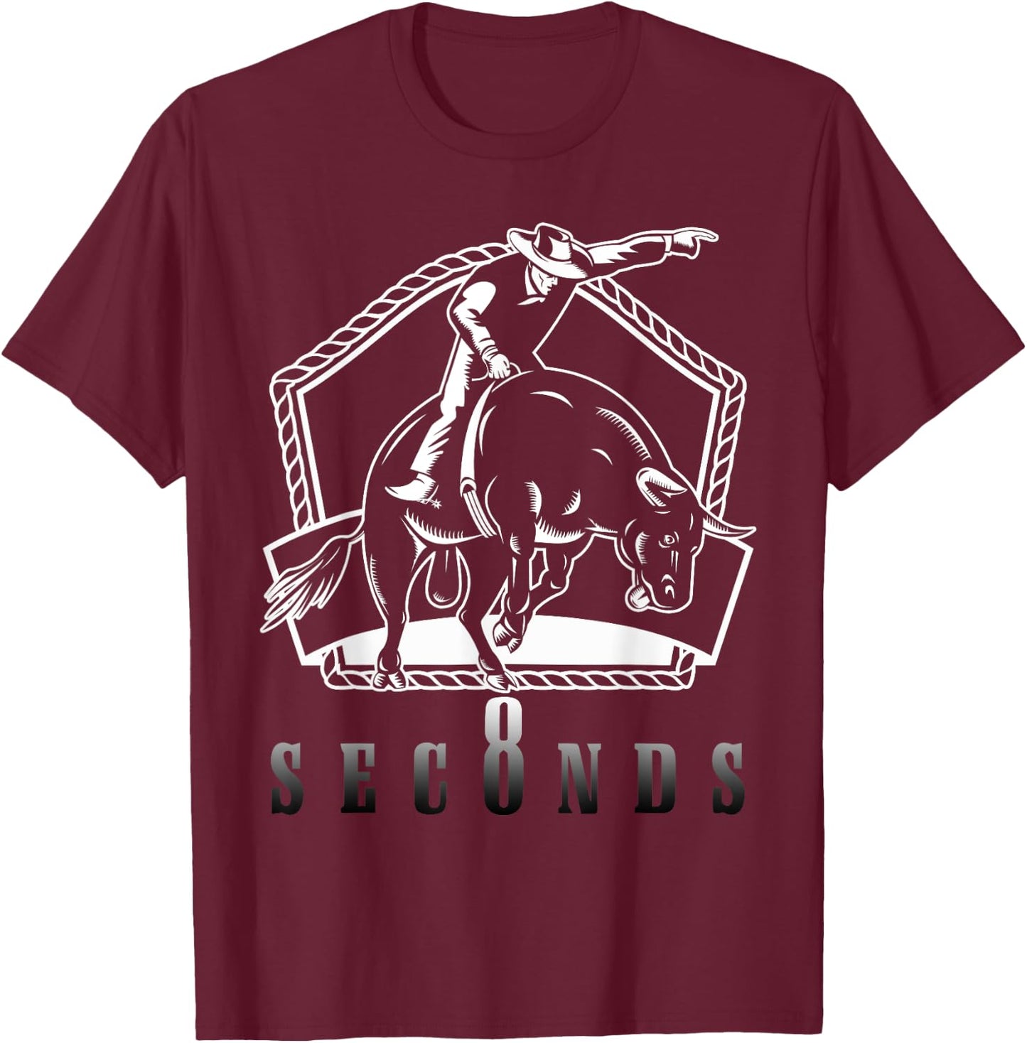 Cowboy Bull Riding Ask Me In Eight Seconds Western Rider T-Shirt - T-Shirt | Maroon