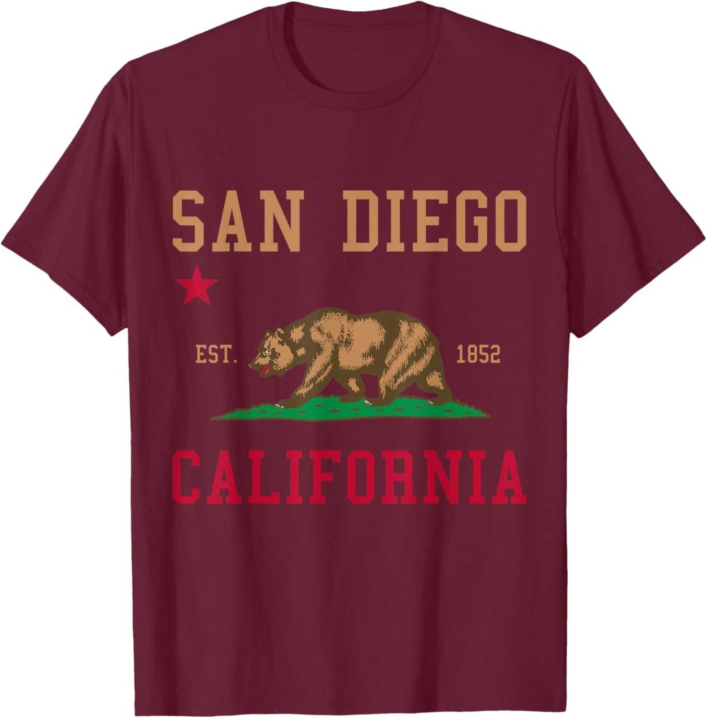 San Diego California Bear Pride Souvenir T-Shirt - T-Shirt | Maroon