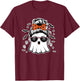 Cute Ghost Messy Bun Mom Halloween Messy Hair Bun Moms Life T-Shirt - T-Shirt | Maroon