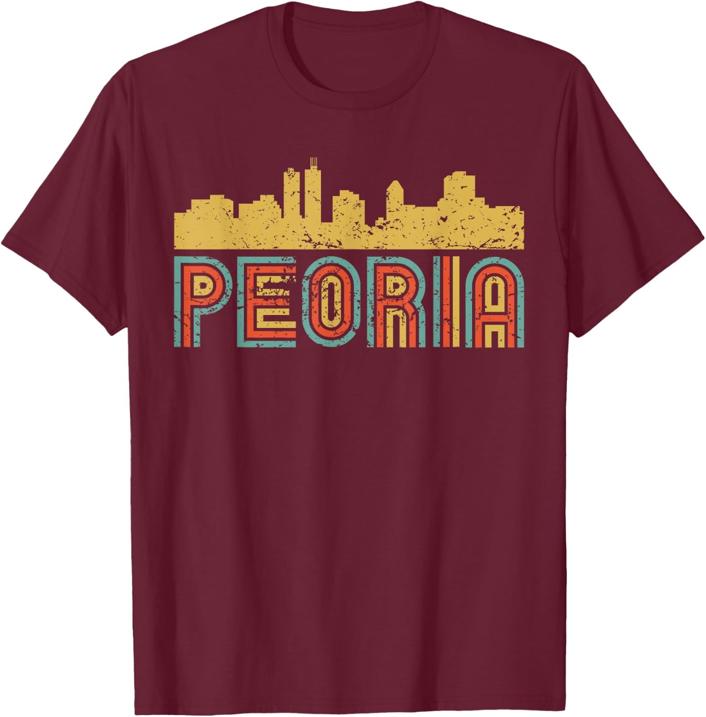 Vintage Retro Peoria Illinois Skyline T-Shirt - T-Shirt | Maroon