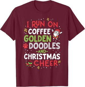 I Run On Coffee Golden Doodles And Christmas Cheer Dog Gift T-Shirt - T-Shirt | Maroon