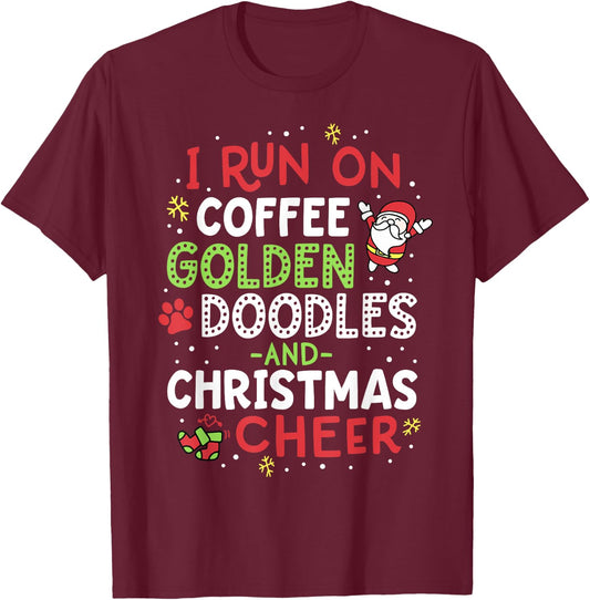 I Run On Coffee Golden Doodles And Christmas Cheer Dog Gift T-Shirt - T-Shirt | Maroon