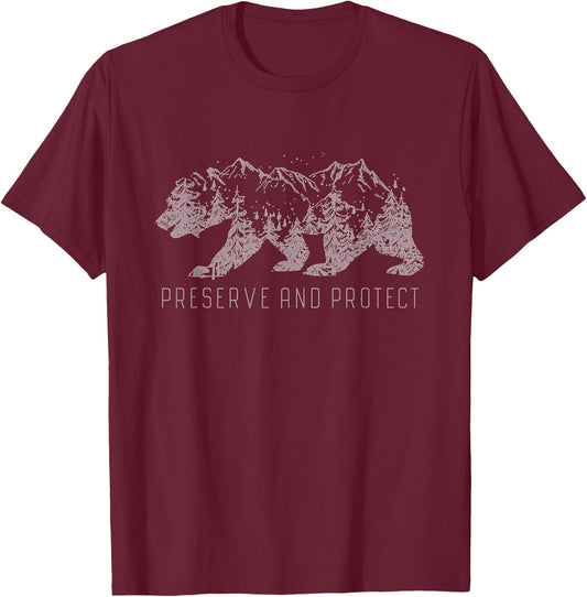 Preserve & Protect Vintage National Park Bear Forest T-Shirt - T-Shirt | Maroon