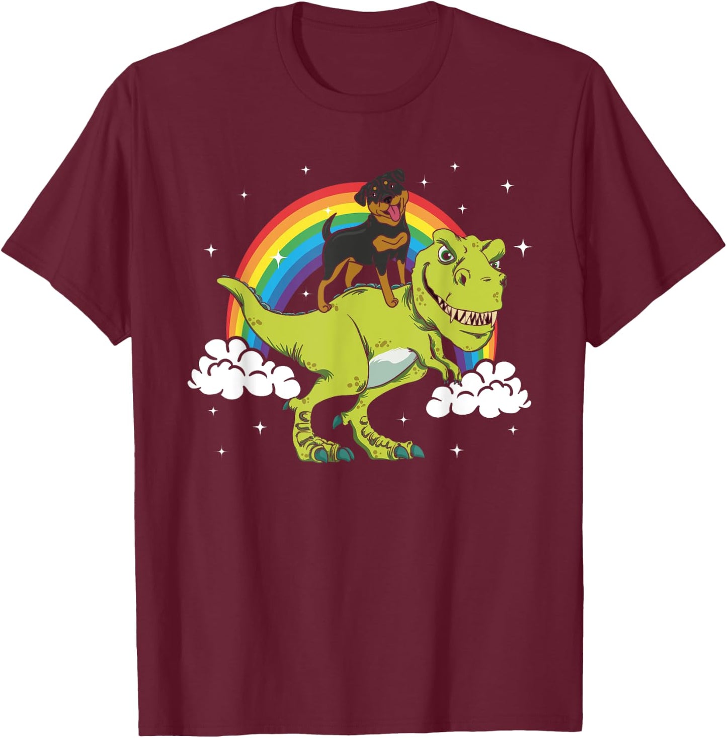 T-Rex Dinosaur Rottweiler Dog Riding Tyrannosaurus Dino Women Girls Kids T-Shirt - T-Shirt | Maroon