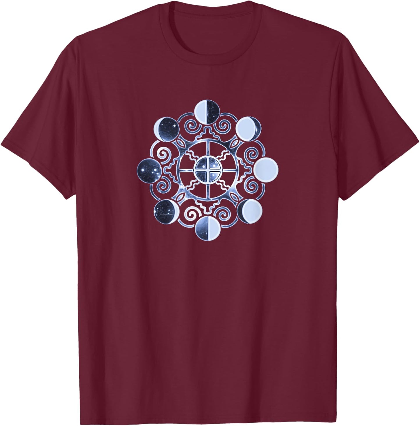 Moon phases, earth, symbol, magic, Wicca, paganism, vintage T-Shirt - T-Shirt | Maroon