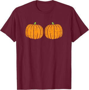 Sexy Naughty Halloween Shirt Pumpkin Bra Boobs T-Shirt - T-Shirt | Maroon