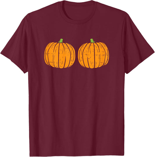 Sexy Naughty Halloween Shirt Pumpkin Bra Boobs T-Shirt - T-Shirt | Maroon