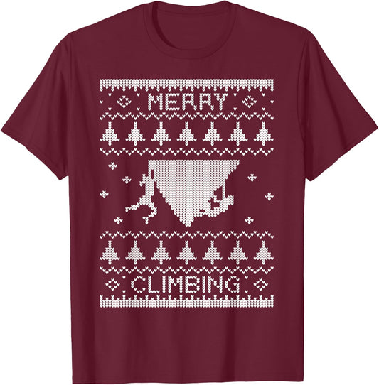 Merry Climbing Christmas bouldering belay T-Shirt - T-Shirt | Maroon