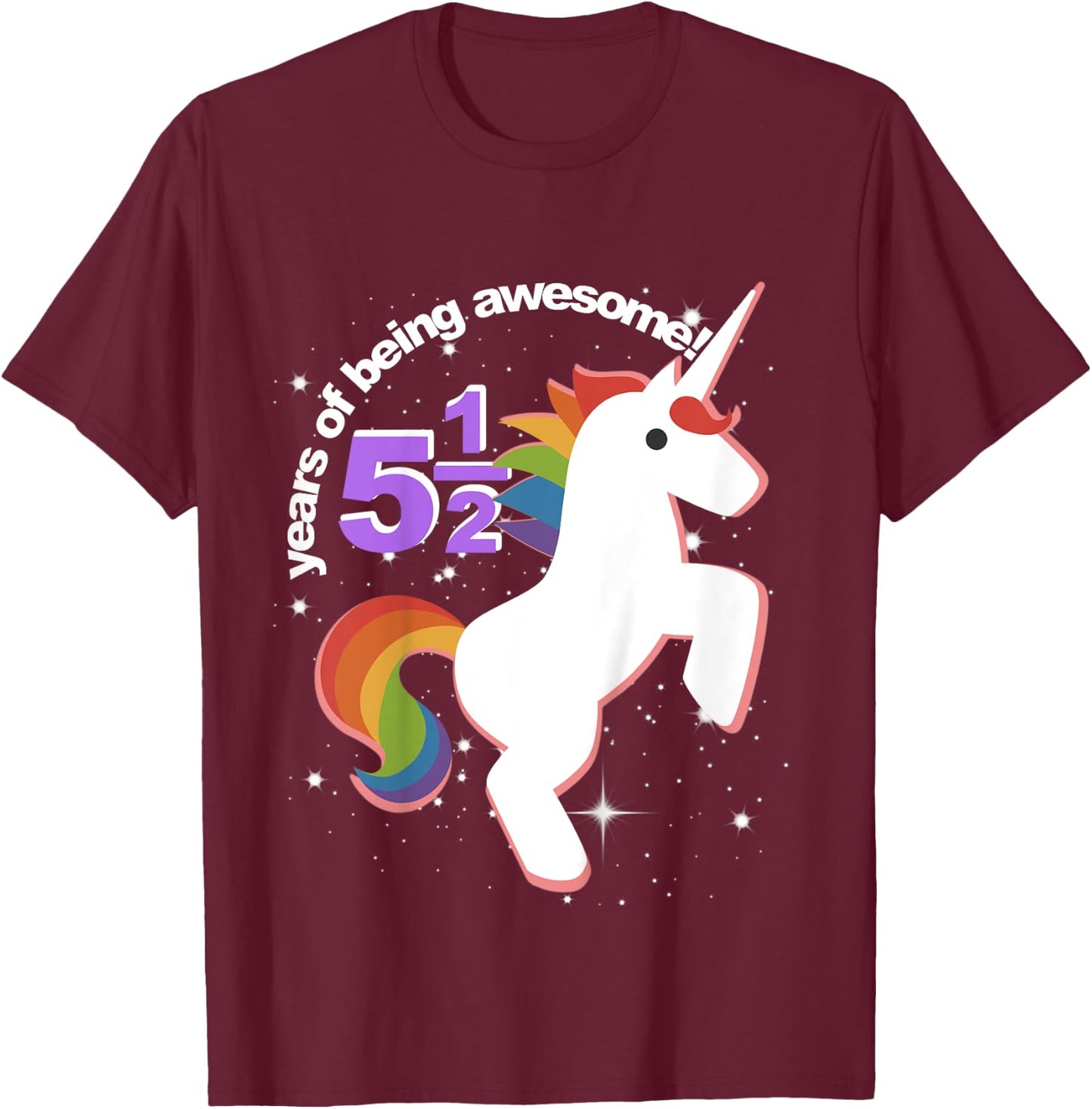 Girls Half Birthday Unicorn Shirt 5.5 5 and Half Years 5th T-Shirt - T-Shirt | Maroon