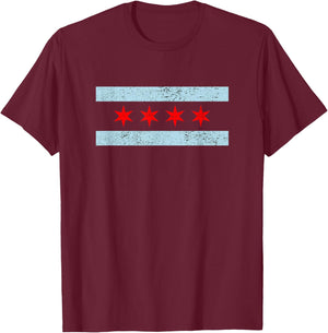 Sweet Vintage Retro Chicago Flag Red Six Pointed Stars T-Shirt - T-Shirt | Maroon