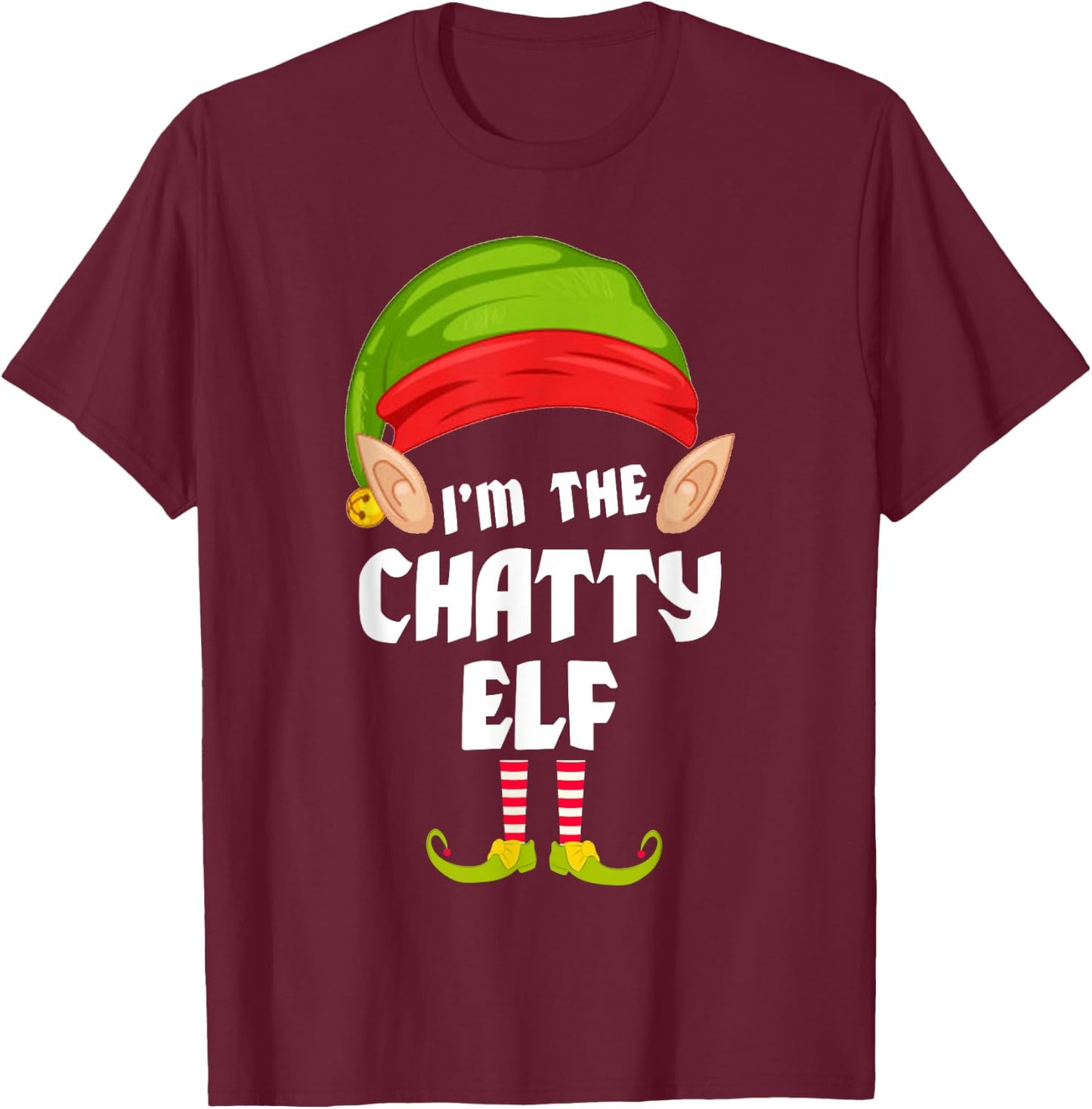 Funny Chatty Elf Matching Family Group PJ Christmas T-Shirt - T-Shirt | Maroon