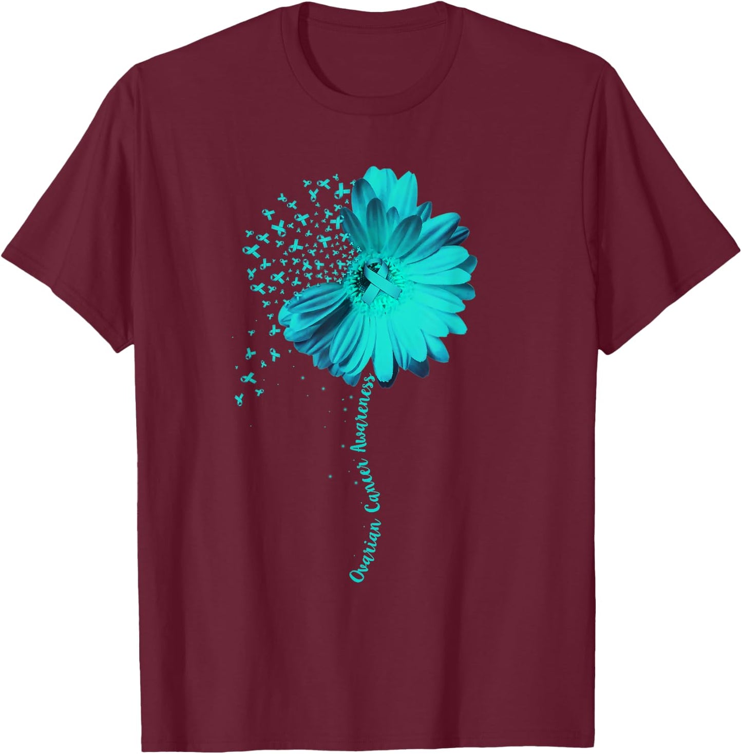 Ovarian Cancer Awareness Sunflower Ribbon Gift T-Shirt - T-Shirt | Maroon