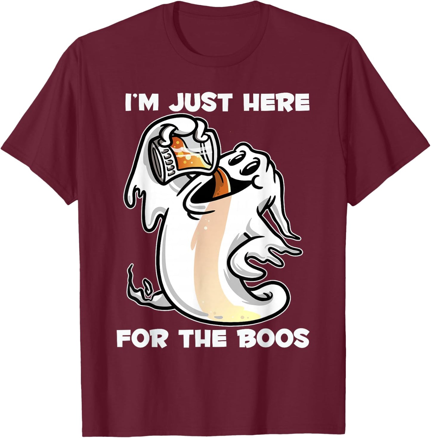 I'm just here for the Boos for Halloween Ghost Fans T-Shirt - T-Shirt | Maroon