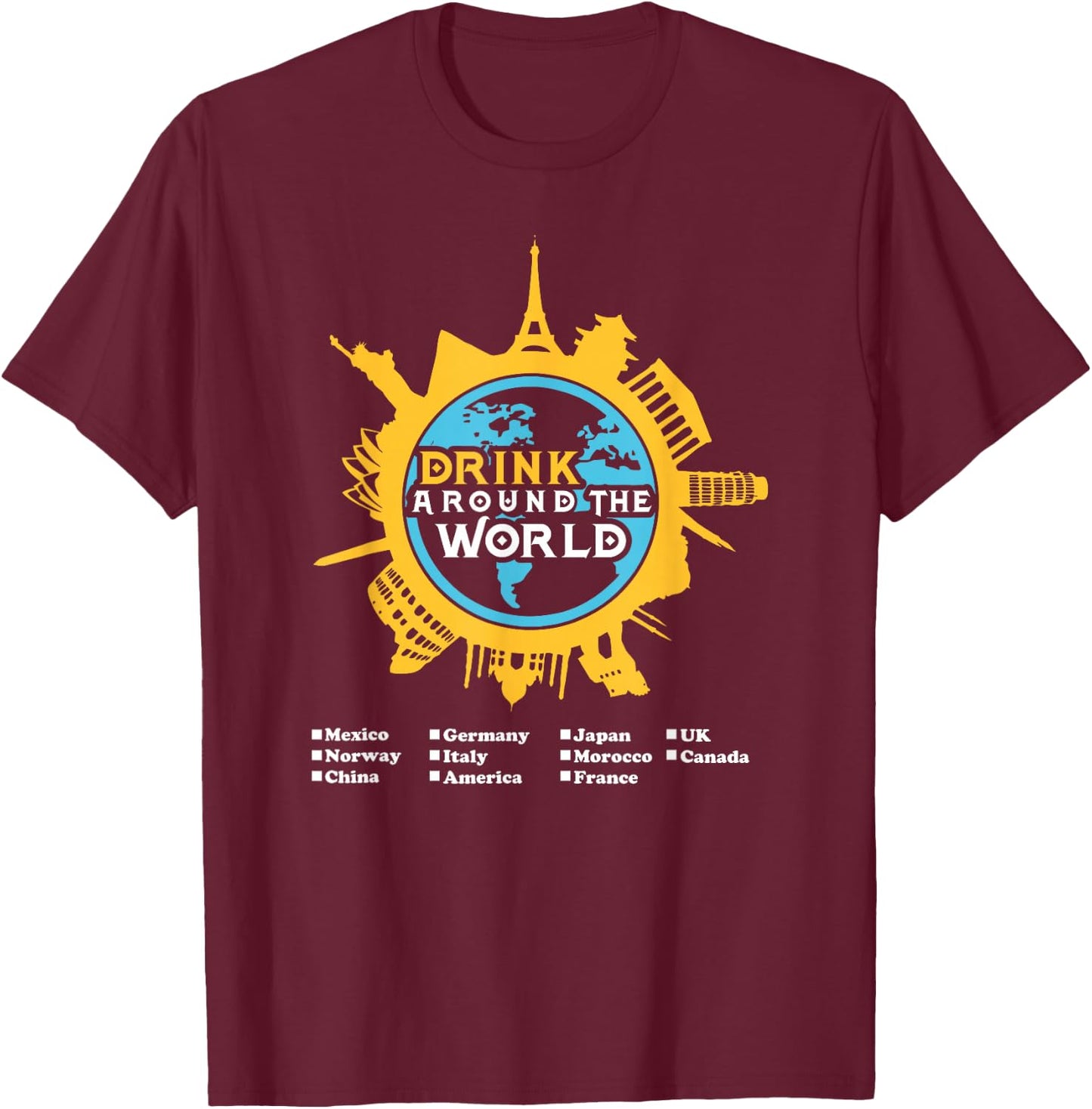 Drink Around the World T-Shirt - T-Shirt | Maroon