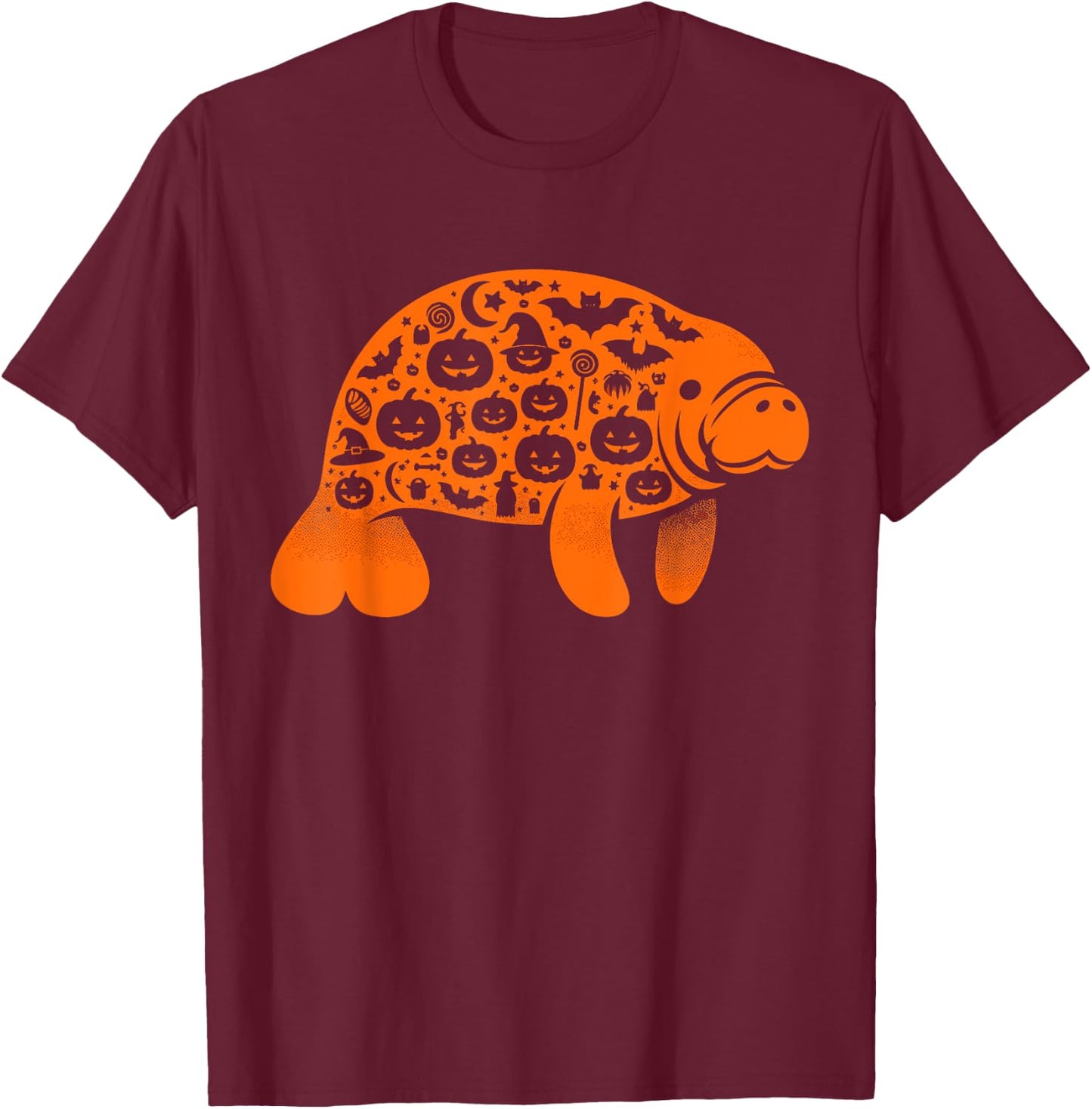 Funny Pumpkin Manatee Candy Halloween Kids T-Shirt - T-Shirt | Maroon