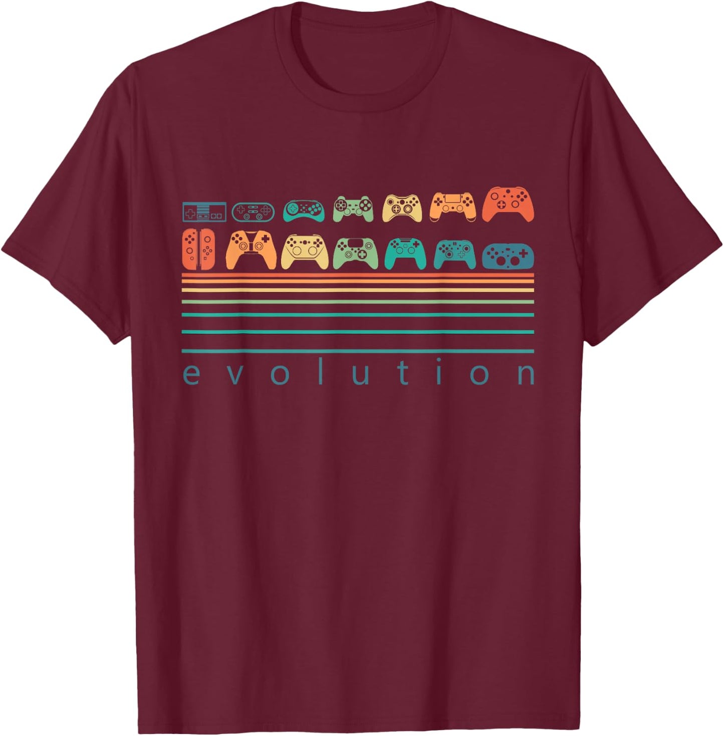 Video Game Controller Evolution 80s 90s Retro Gaming Gamer T-Shirt - T-Shirt | Maroon