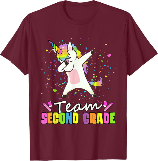 Team Second Grade Unicorn Team 2nd Grade T-Shirt - T-Shirt | Maroon
