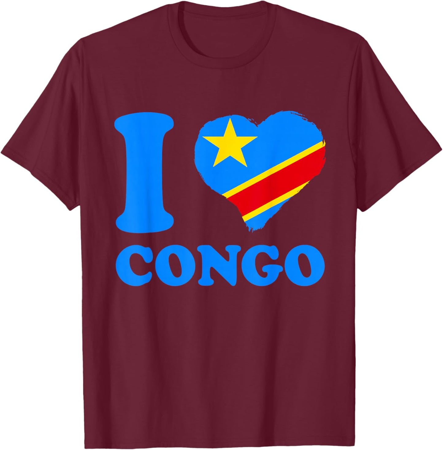 Republic Of Congo I Love Congo Heart Congolese Roots DRC T-Shirt - T-Shirt | Maroon