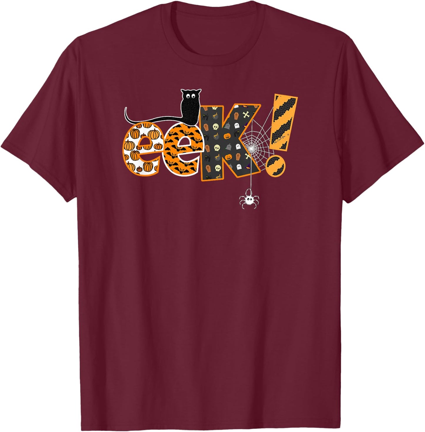 Boo Halloween EEK! Design with Funny Cat and Spider Women Kids T-Shirt - T-Shirt | Maroon