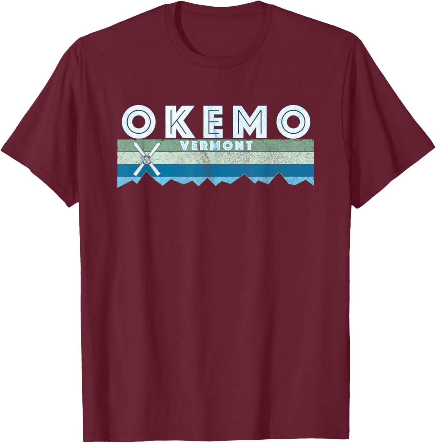 Vintage Okemo Vermont Ski Retro - Blue, , Short Sleeve, , Small T-Shirt - T-Shirt | Maroon