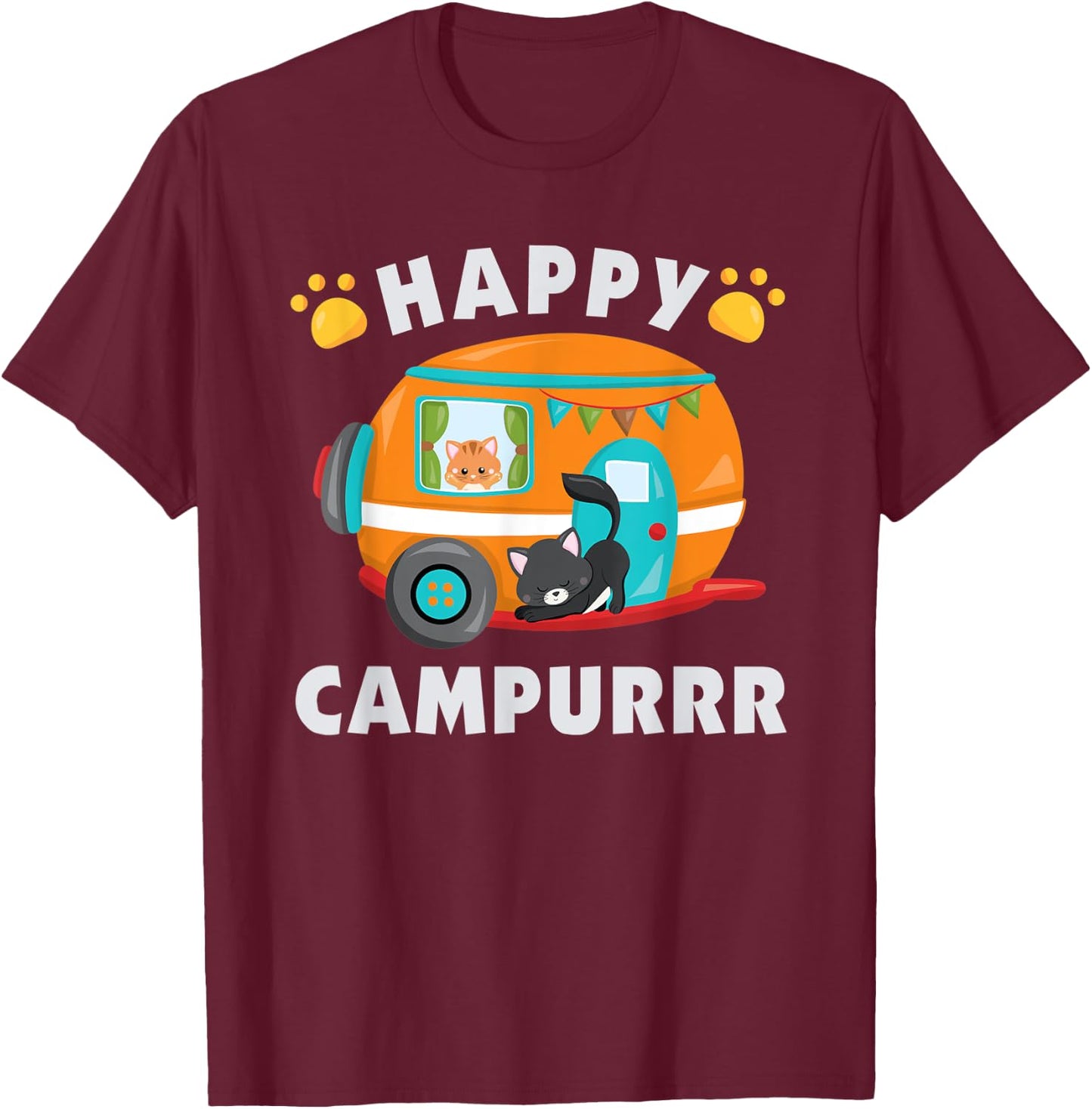 Funny Camping With Cats Kitty Fisherman Camper Gift T-Shirt - T-Shirt | Maroon