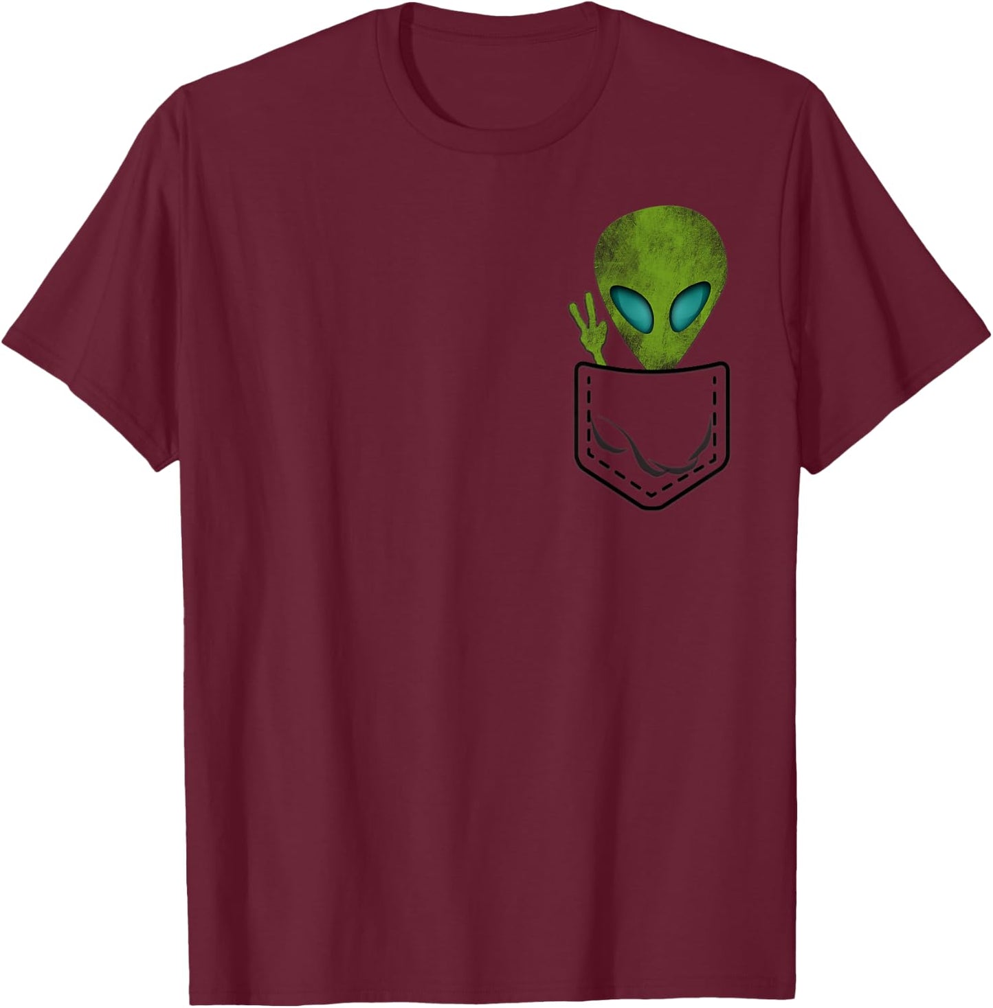 Alien Pocket Cool Funny Cute Peace UFO Gift T-Shirt - T-Shirt | Maroon