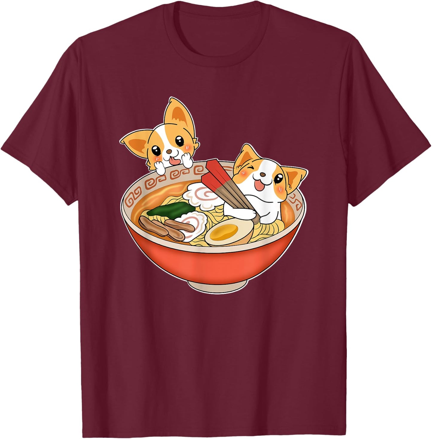 Kawaii Japanese Anime Corgi Dog Funny Ramen Gift T-Shirt - T-Shirt | Maroon