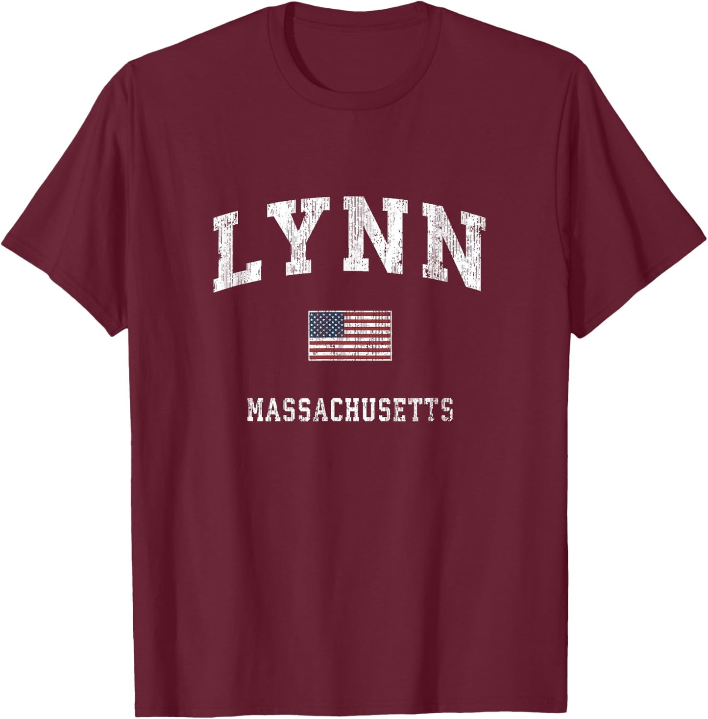 Lynn Massachusetts MA Vintage American Flag Sports Design Women Kids Men T-Shirt - T-Shirt | Maroon
