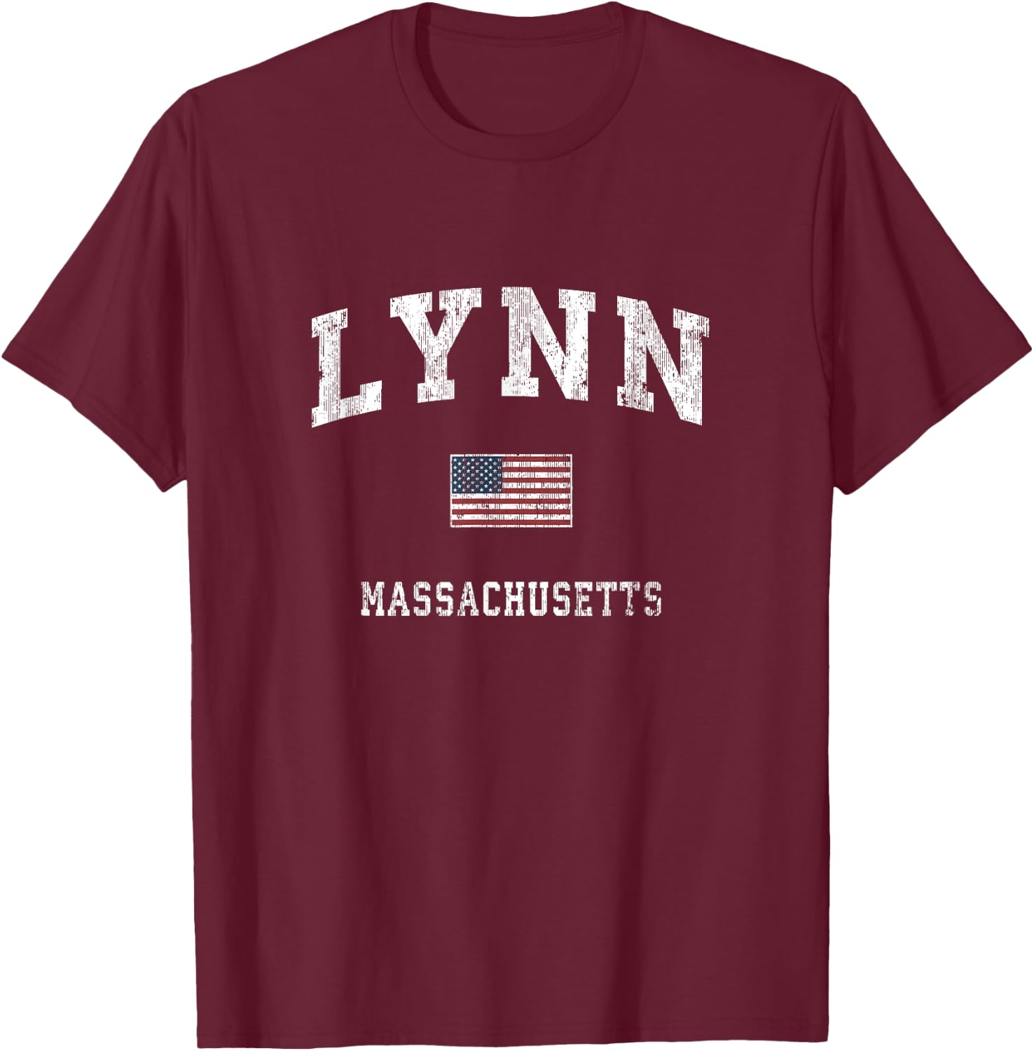 Lynn Massachusetts MA Vintage American Flag Sports Design Women Kids Men T-Shirt - T-Shirt | Maroon