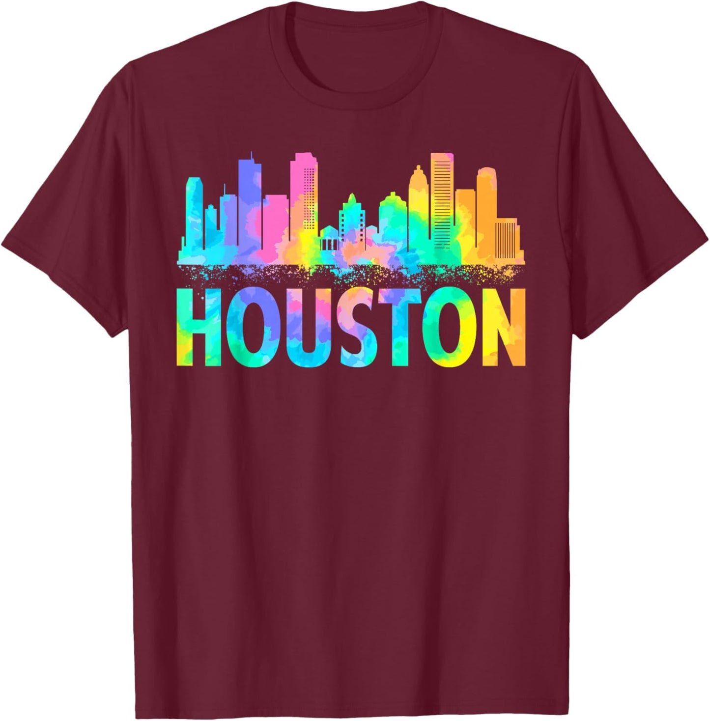 Retro Houston City Tie Dye Happy Texas Independence Day T-Shirt - T-Shirt | Maroon