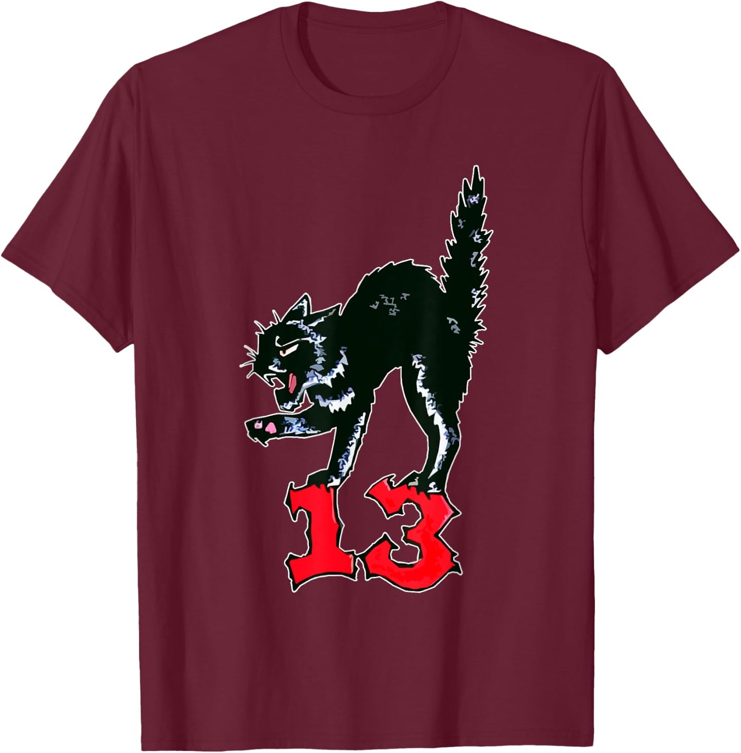 Lucky Black Cat No. 13 Pitch Bird T-Shirt - T-Shirt | Maroon