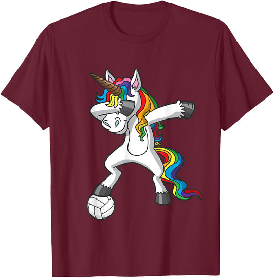 Dabbing Unicorn Volleyball Player Team Goalie Girls T-Shirt - T-Shirt | Maroon