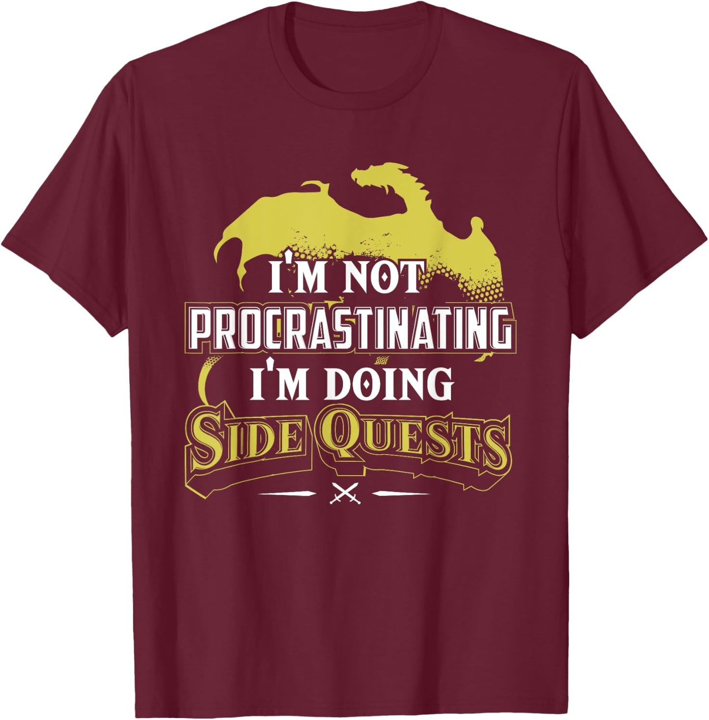 RPG Gamer : I'm Doing Side Quests - Casual , Short Sleeve, Adult Polyester (Black) T-Shirt - T-Shirt | Maroon