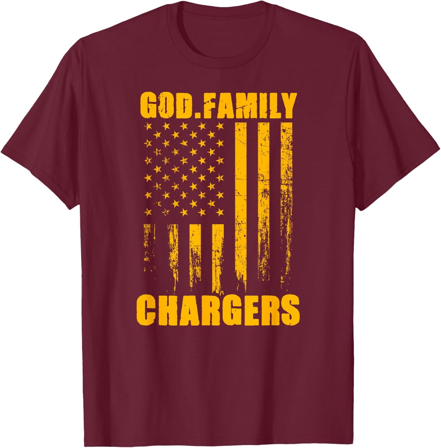 Midway Chargers God. Family. Vintage USA Flag T-Shirt - T-Shirt | Maroon