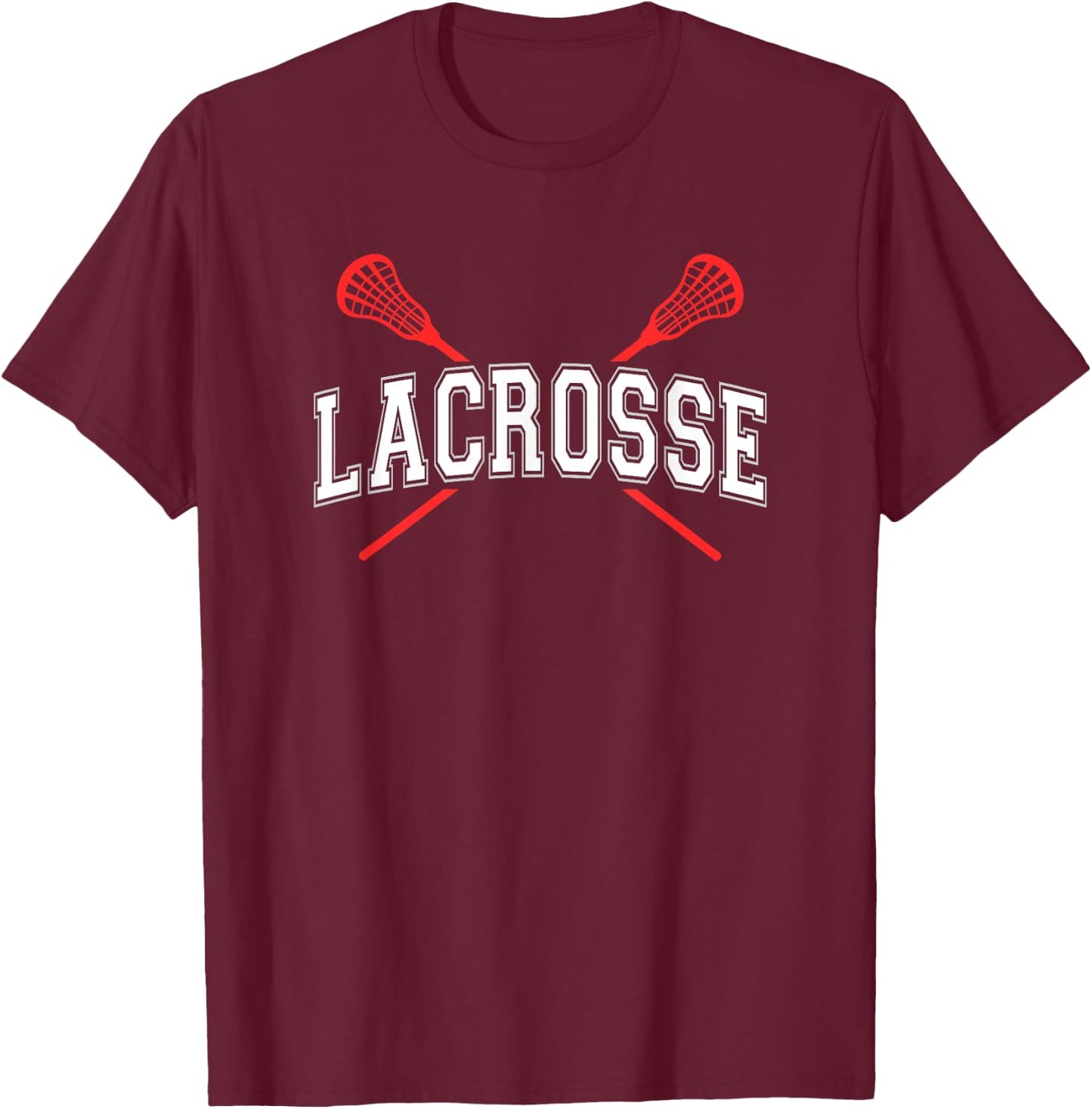 Lacrosse Shirt Red Crossed Sticks for youth or adult T-Shirt - T-Shirt | Maroon