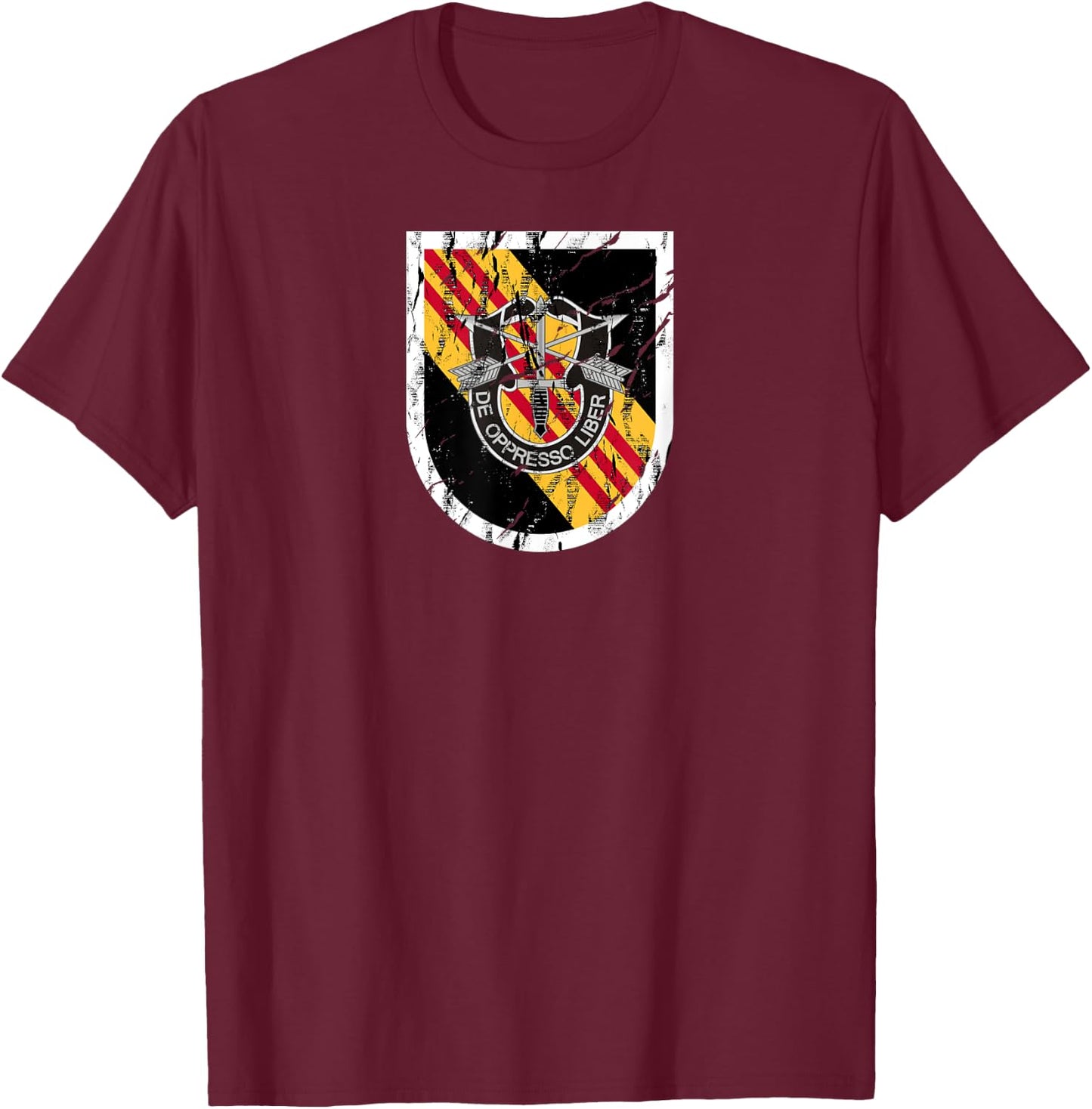 US Special Forces Shirt - 5th Group (SFG) - Distressed T-Shirt - T-Shirt | Maroon