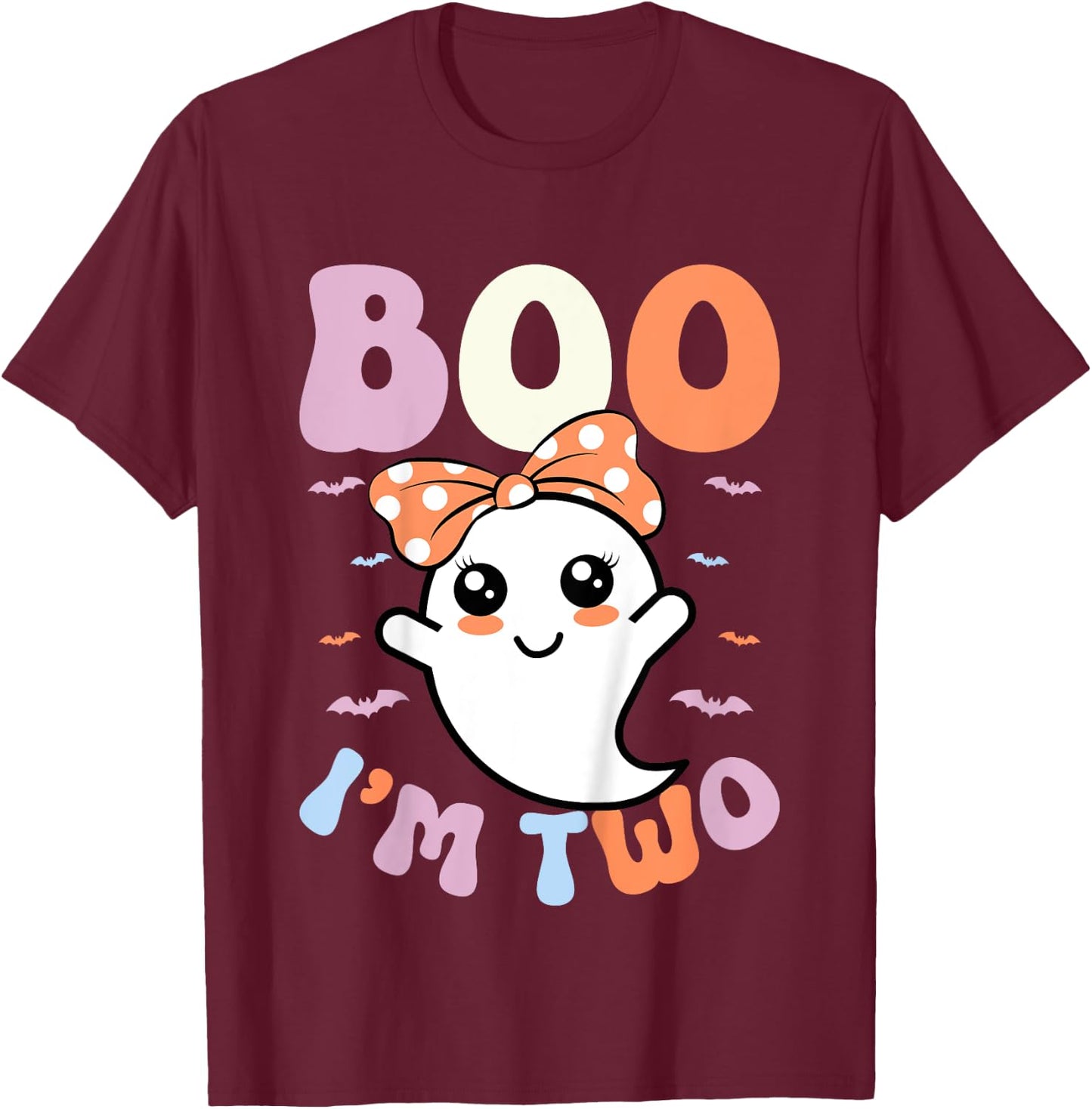 Kids Boo I'm Two Ghost 2nd Birthday Kids 2 Years Old Halloween T-Shirt - T-Shirt | Maroon