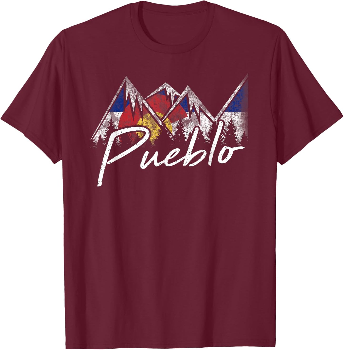 Pueblo Colorado Flag Mountains Shirt Cool Souvenir Gift T-Shirt - T-Shirt | Maroon