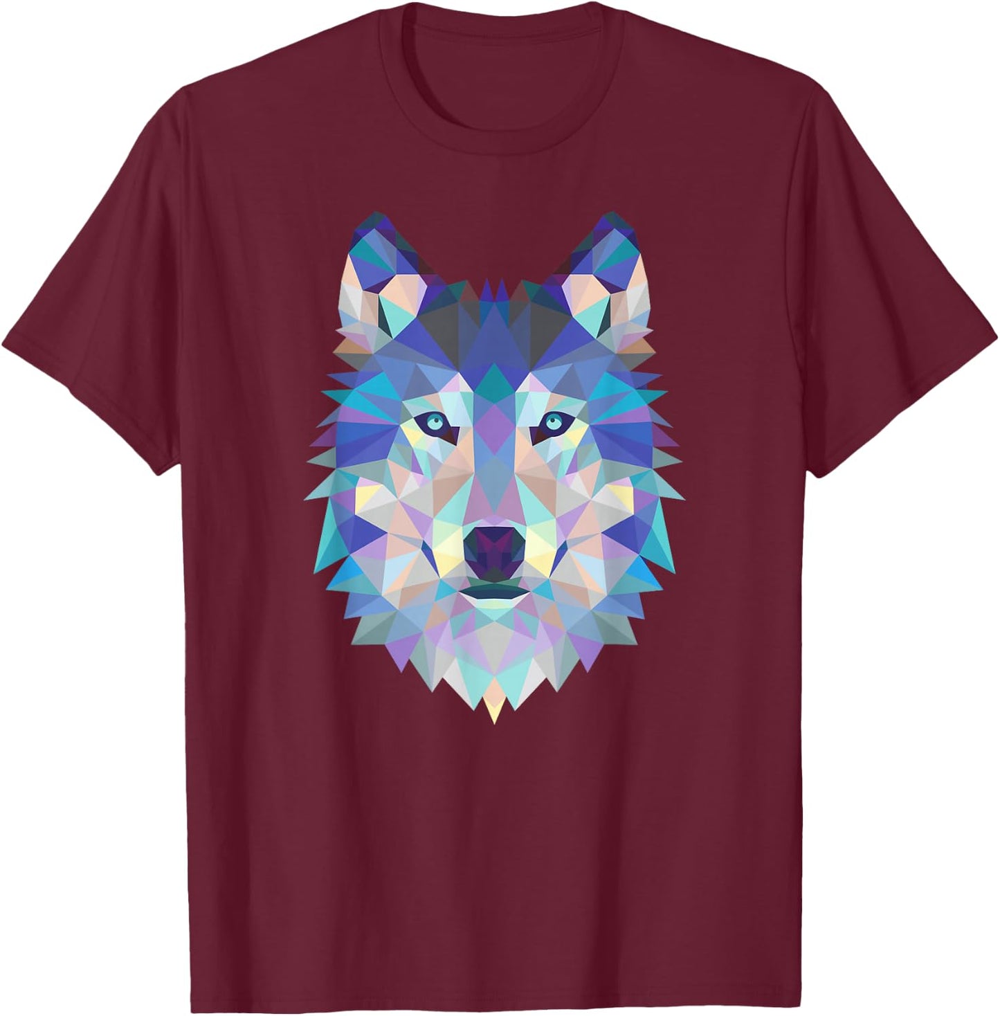 Cool Wolf Face Geometric Art Wildlife Animal Lovers T-Shirt - T-Shirt | Maroon
