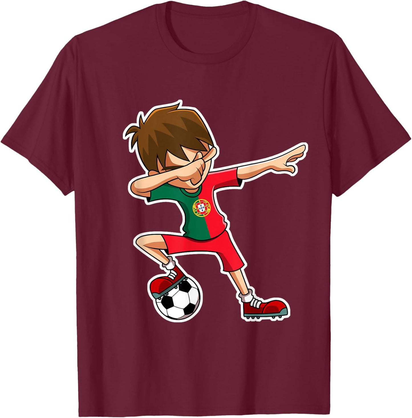 Dabbing Soccer Boy Portugal Jersey Portuguese Kids Dab Gift T-Shirt - T-Shirt | Maroon