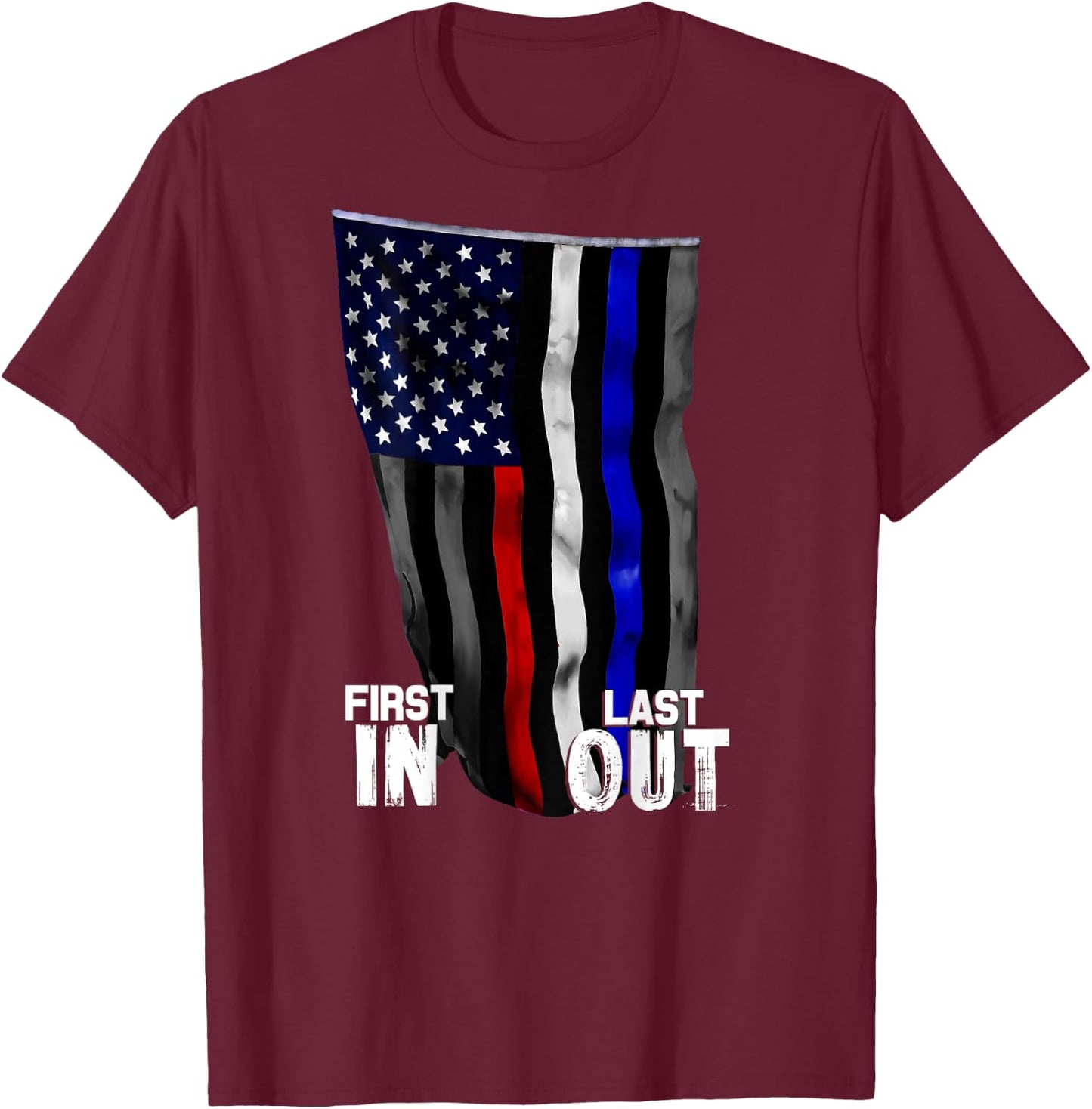 Police Fire EMS First Responder American Flag T-Shirt - T-Shirt | Maroon