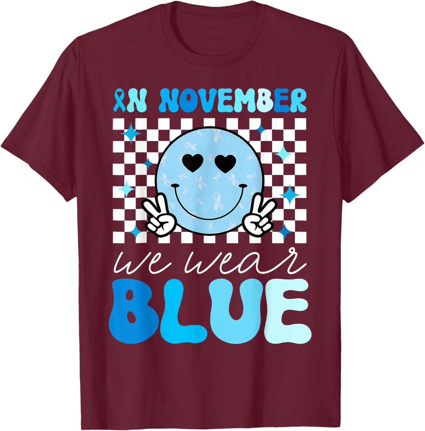 Groovy Diabetes Awareness Month In November We Wear Blue T-Shirt - T-Shirt | Maroon