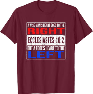 Funny Christian Ecclesiastes 10:2 Conservative Bible T-Shirt - T-Shirt | Maroon