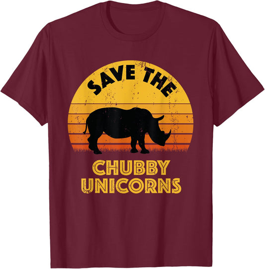 Save the chubby unicorns, vintage retro rhino T-Shirt - T-Shirt | Maroon